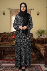 Floral Mist Black Abaya | Printed Front-Open